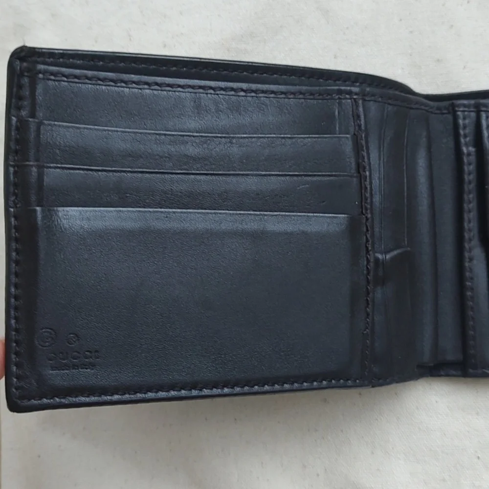 GUCCI Brown Leather MICRO GUCCISSIMA GG embossed Bi-fold wallet USED